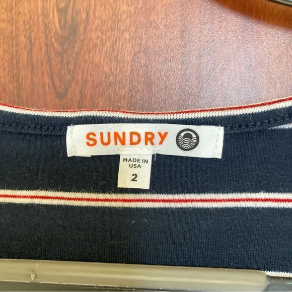 ANTHROPOLOGIE Sundry Fabian Shirt Dress Faux Wrap Gathered Striped Size Medium - Picture 5 of 8